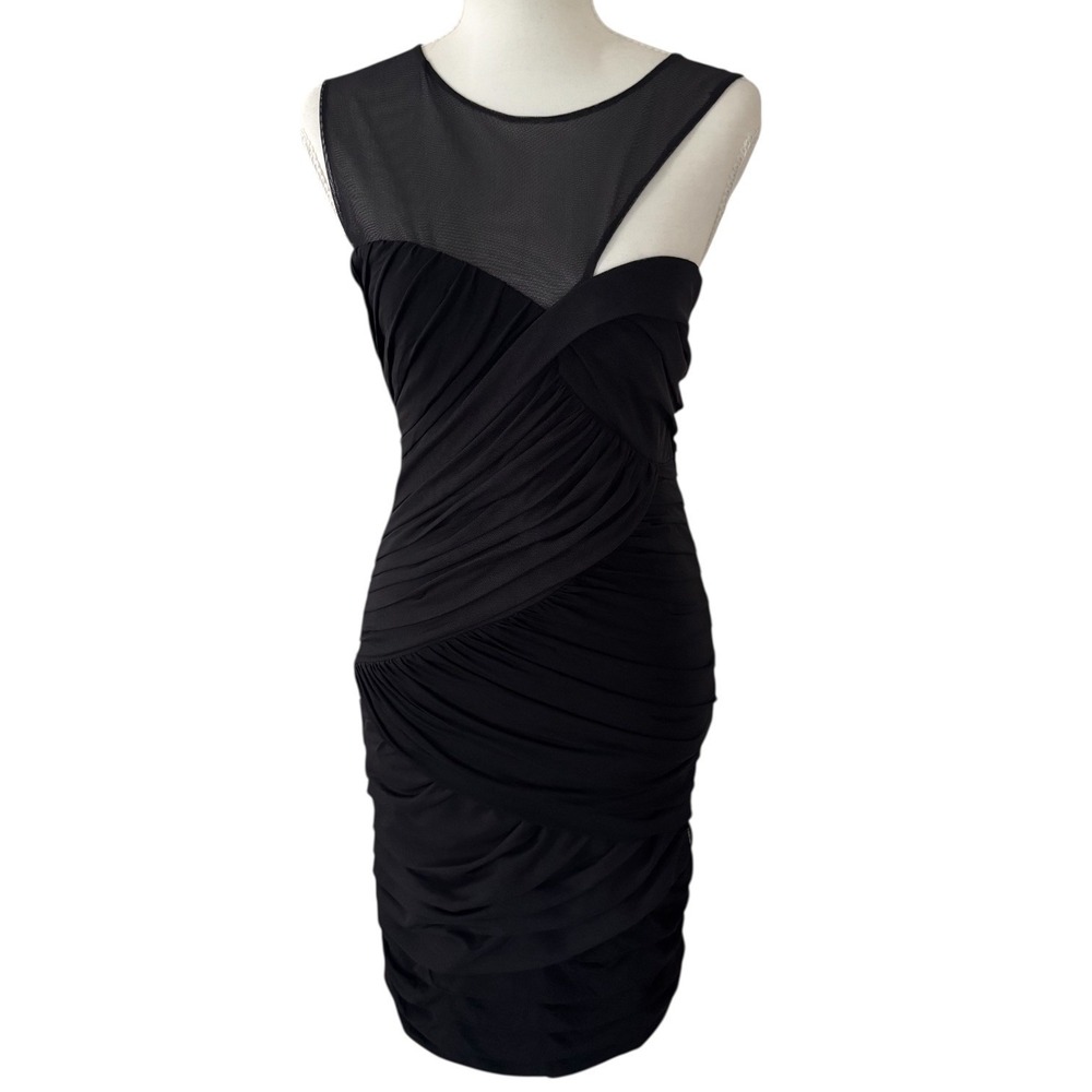 BCBGMAXAZRIA Rosalyn Ruched Mesh Women Dress Size Medium Black